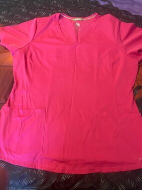 Women's V-Neck Medical Scrub Top — Hot Pink